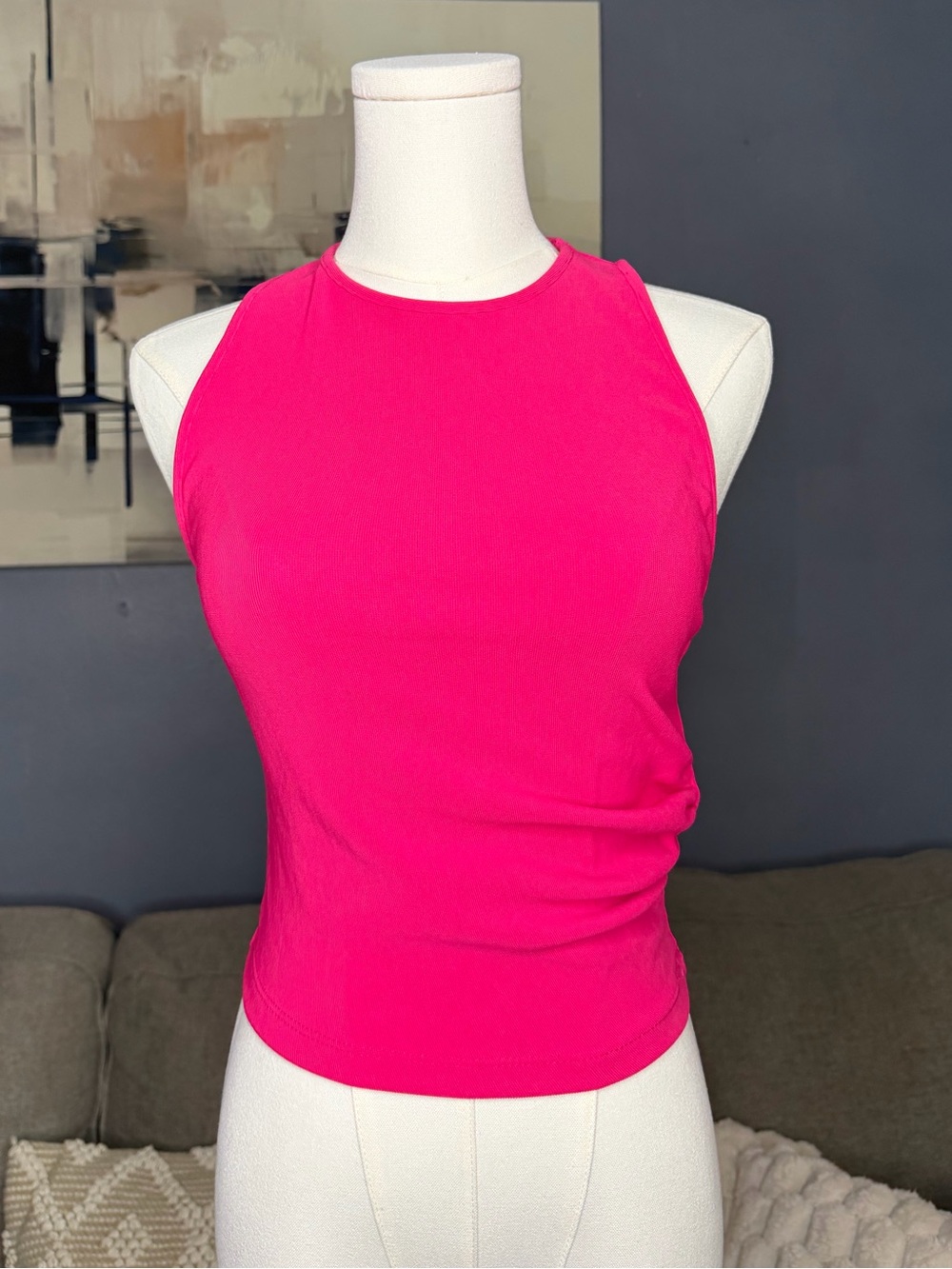 Zara Hot Pink Ruched Sleeveless Fitted Tank Top Size Small